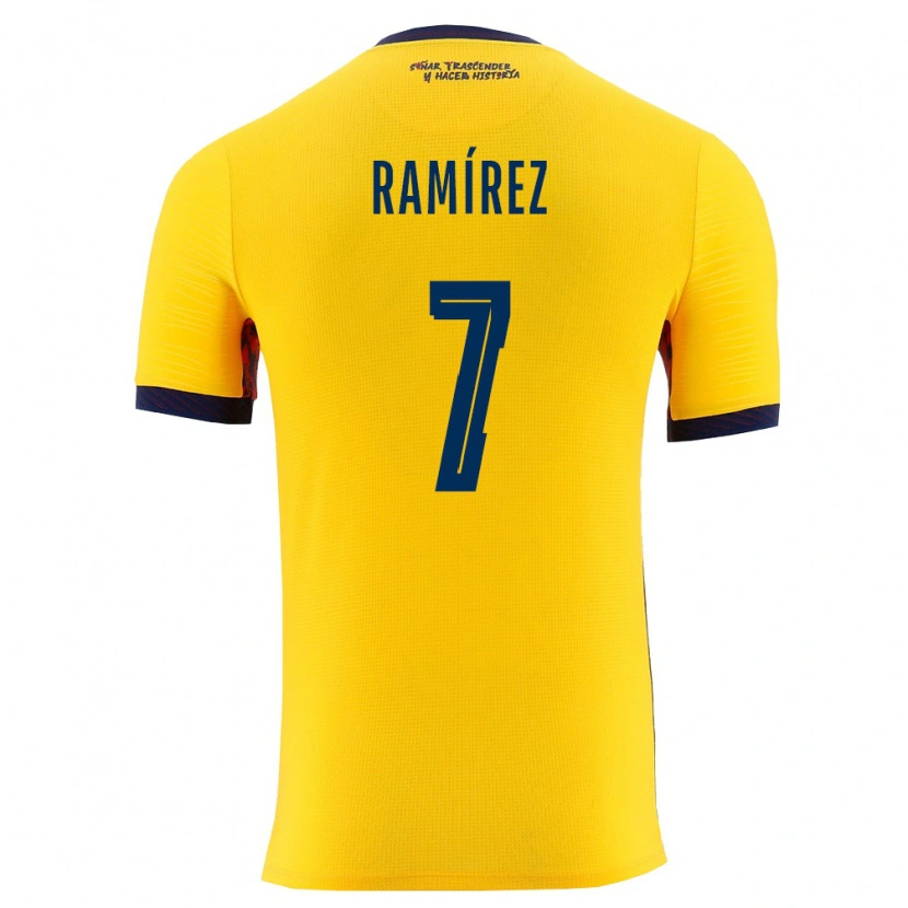 Danxen Dámské Ekvádor Jalmar Ramírez #7 Žlutá Námořnická Domů Hráčské Dresy 26-28 Dres