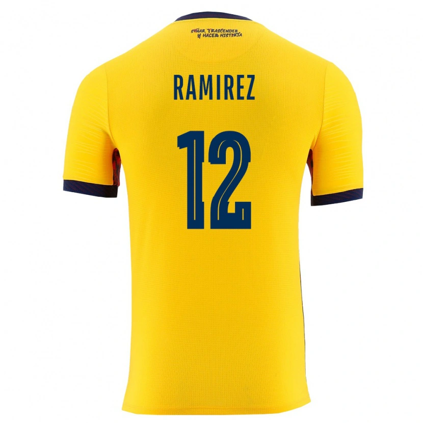 Danxen Dámské Ekvádor Moisés Ramírez #12 Žlutá Námořnická Domů Hráčské Dresy 26-28 Dres