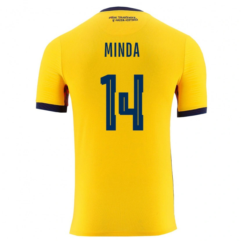Danxen Dámské Ekvádor Alan Minda #14 Žlutá Námořnická Domů Hráčské Dresy 26-28 Dres