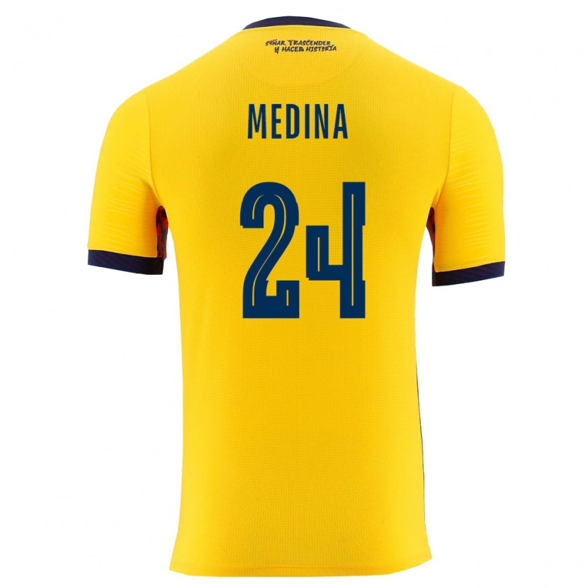 Danxen Dámské Ekvádor Yaimar Medina #24 Žlutá Námořnická Domů Hráčské Dresy 26-28 Dres