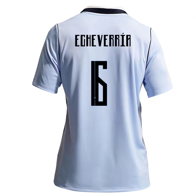Danxen Dámské Uruguay Juan Echeverria #6 Nebeská Modrá Bílá Domů Hráčské Dresy 26-28 Dres