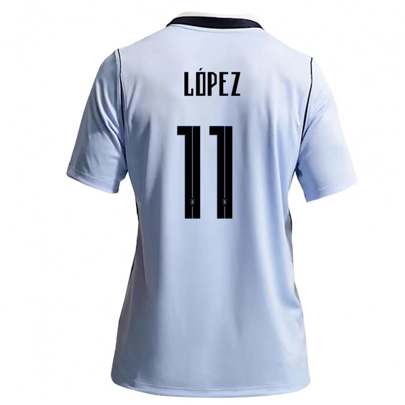 Danxen Dámské Uruguay Guillermo Lopez #11 Nebeská Modrá Bílá Domů Hráčské Dresy 26-28 Dres