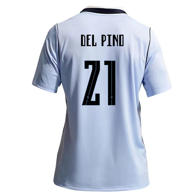 Danxen Dámské Uruguay Emiliano Del Pino #21 Nebeská Modrá Bílá Domů Hráčské Dresy 26-28 Dres