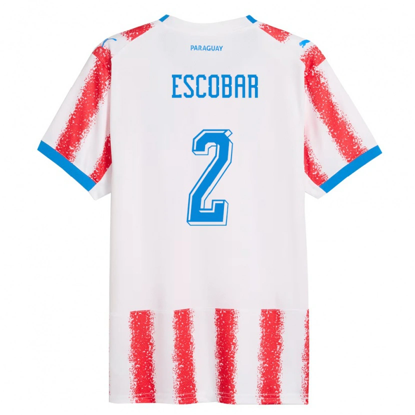 Danxen Dámské Paraguay Bruno Escobar #2 Bílá Červená Modrá Domů Hráčské Dresy 26-28 Dres