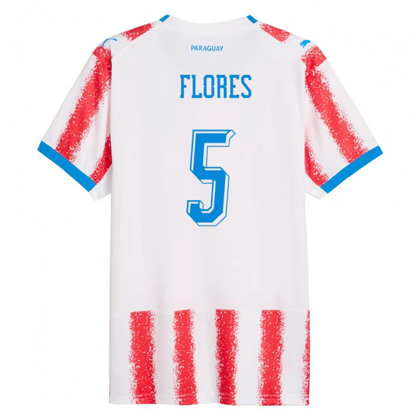 Danxen Dámské Paraguay Gilberto Flores #5 Bílá Červená Modrá Domů Hráčské Dresy 26-28 Dres