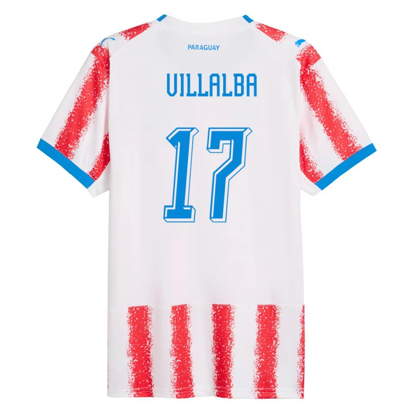 Danxen Dámské Paraguay Rodrigo Villalba #17 Bílá Červená Modrá Domů Hráčské Dresy 26-28 Dres
