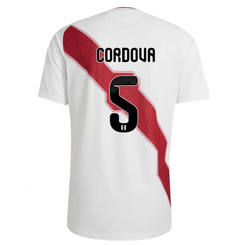 Danxen Dámské Peru Bryan Córdova #5 Bílá Červená Černá Domů Hráčské Dresy 26-28 Dres