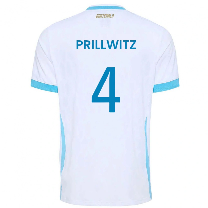 Danxen Dámské Guatemala Héctor Prillwitz #4 Bílá Nebeská Modrá Zlatá Domů Hráčské Dresy 26-28 Dres