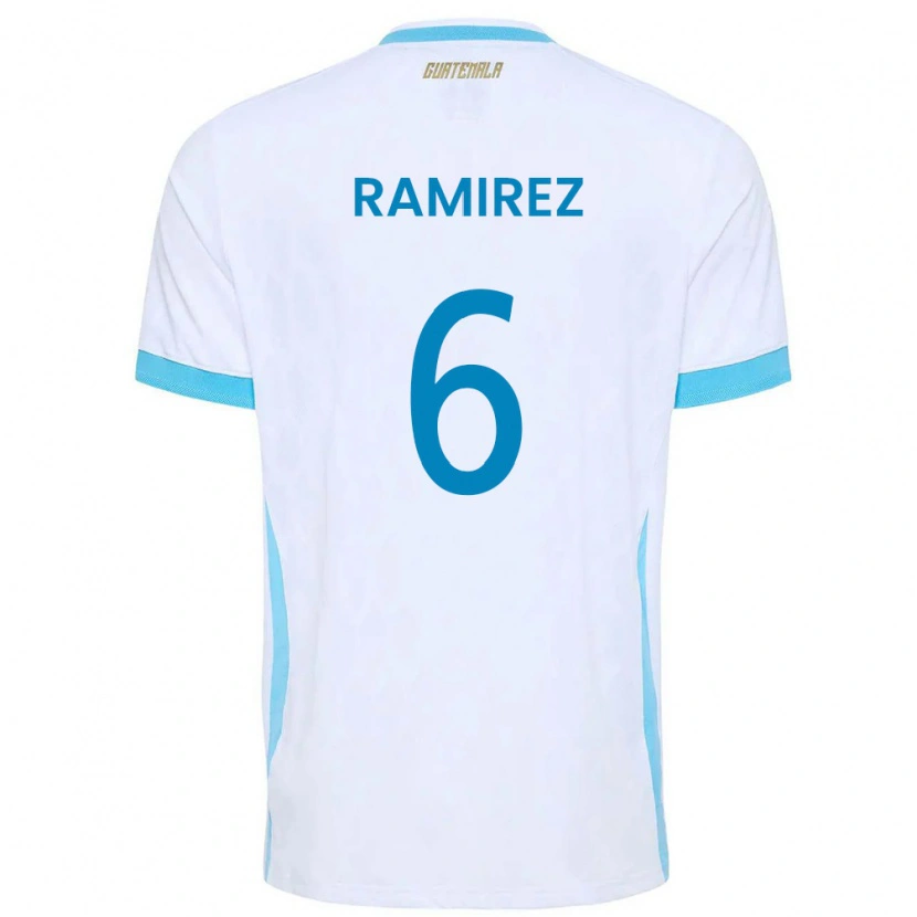 Danxen Dámské Guatemala Kevin Ramírez #6 Bílá Nebeská Modrá Zlatá Domů Hráčské Dresy 26-28 Dres