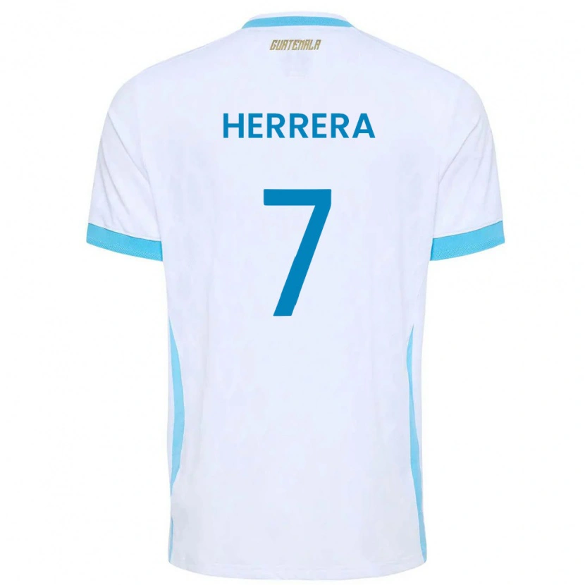 Danxen Dámské Guatemala Aarón Herrera #7 Bílá Nebeská Modrá Zlatá Domů Hráčské Dresy 26-28 Dres