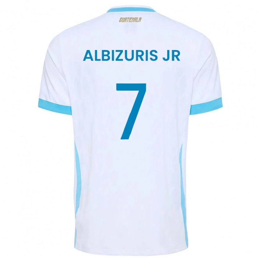 Danxen Dámské Guatemala Claudio Albizuris Jr #7 Bílá Nebeská Modrá Zlatá Domů Hráčské Dresy 26-28 Dres