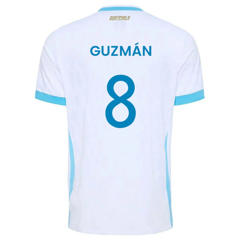 Danxen Dámské Guatemala Francisco Guzmán #8 Bílá Nebeská Modrá Zlatá Domů Hráčské Dresy 26-28 Dres