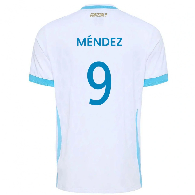 Danxen Dámské Guatemala Daniel Méndez #9 Bílá Nebeská Modrá Zlatá Domů Hráčské Dresy 26-28 Dres