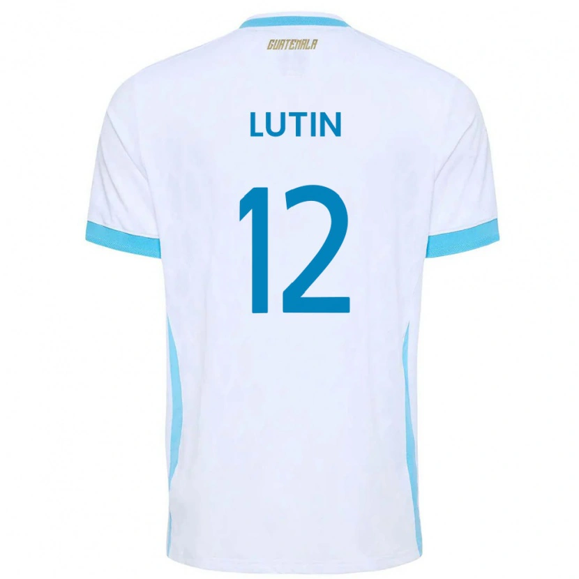 Danxen Dámské Guatemala John Lutin #12 Bílá Nebeská Modrá Zlatá Domů Hráčské Dresy 26-28 Dres