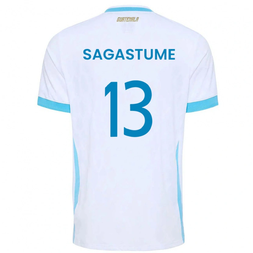 Danxen Dámské Guatemala Selvin Sagastume #13 Bílá Nebeská Modrá Zlatá Domů Hráčské Dresy 26-28 Dres