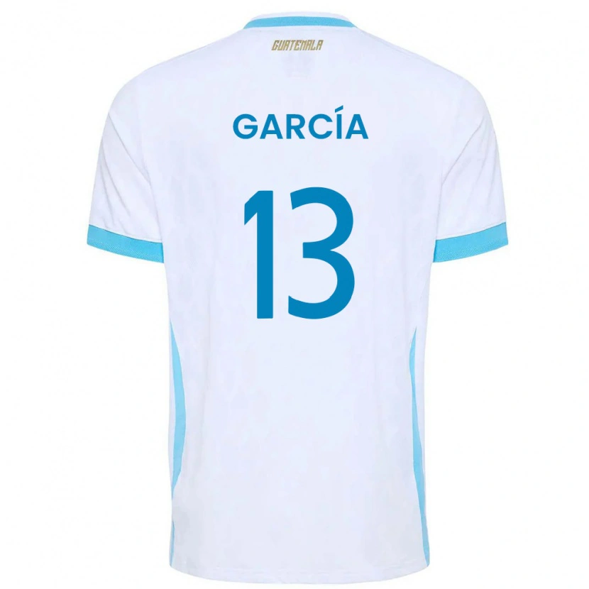 Danxen Dámské Guatemala Ángel García #13 Bílá Nebeská Modrá Zlatá Domů Hráčské Dresy 26-28 Dres