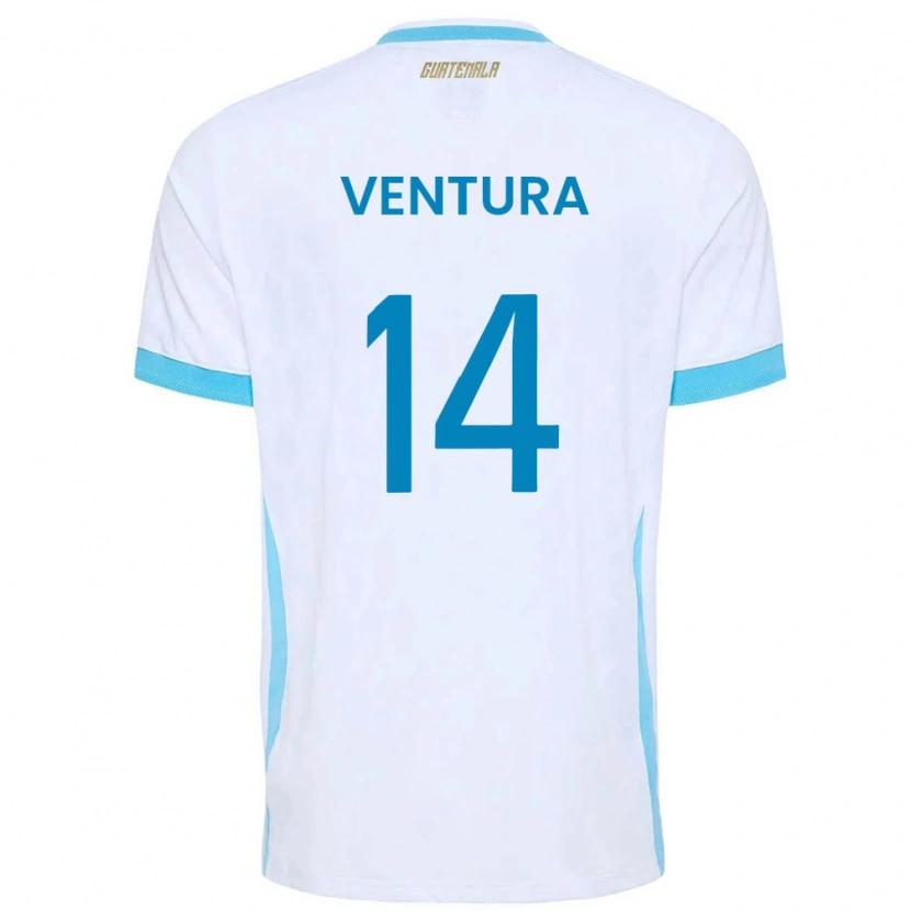 Danxen Dámské Guatemala Madelyn Ventura #14 Bílá Nebeská Modrá Zlatá Domů Hráčské Dresy 26-28 Dres