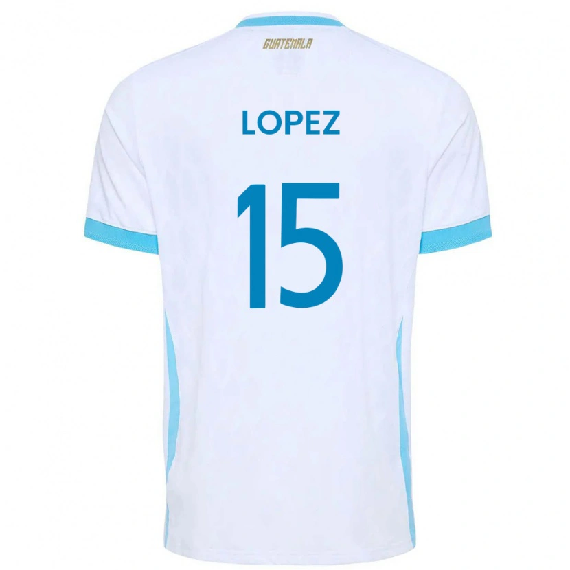 Danxen Dámské Guatemala Antonio López #15 Bílá Nebeská Modrá Zlatá Domů Hráčské Dresy 26-28 Dres