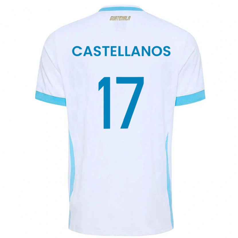 Danxen Dámské Guatemala Óscar Castellanos #17 Bílá Nebeská Modrá Zlatá Domů Hráčské Dresy 26-28 Dres