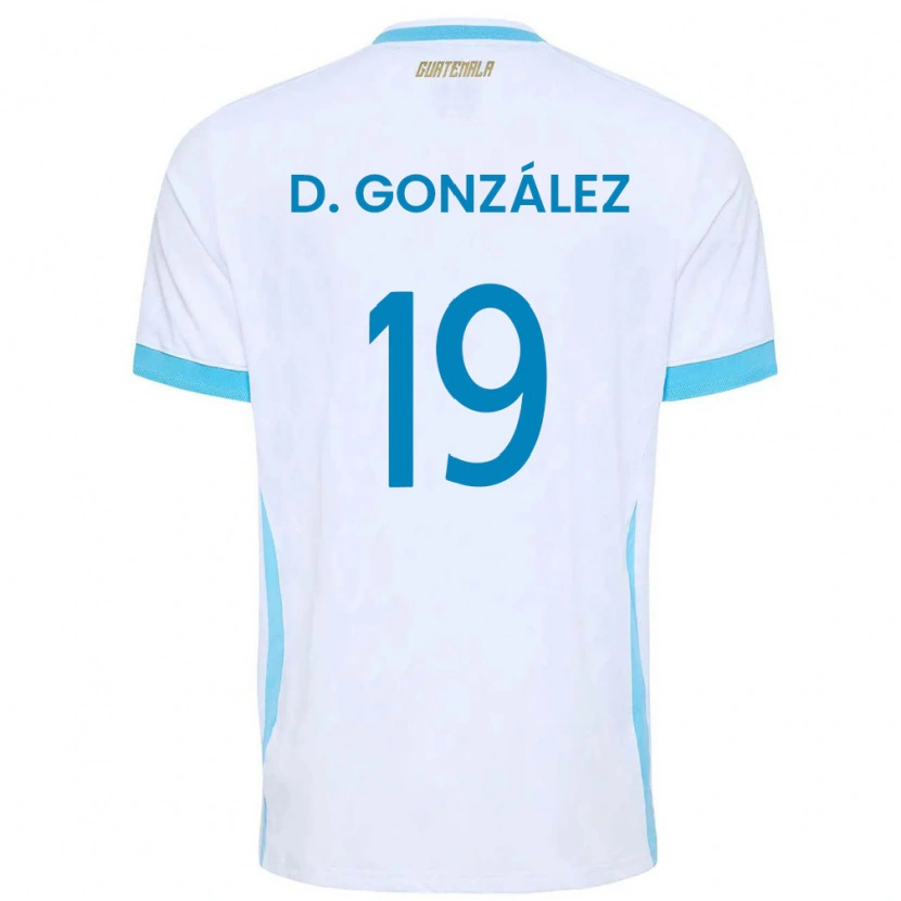 Danxen Dámské Guatemala Daniel González #19 Bílá Nebeská Modrá Zlatá Domů Hráčské Dresy 26-28 Dres