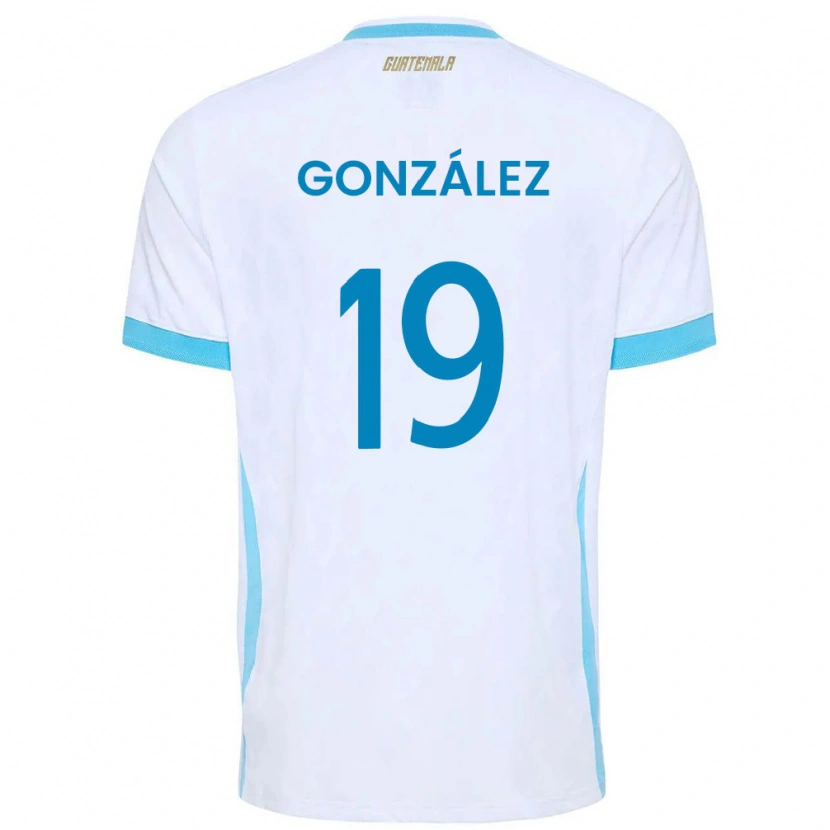 Danxen Dámské Guatemala Karen González #19 Bílá Nebeská Modrá Zlatá Domů Hráčské Dresy 26-28 Dres