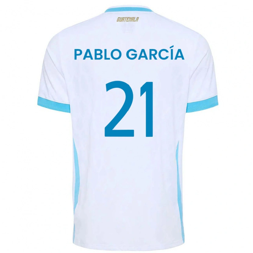 Danxen Dámské Guatemala José Pablo García #21 Bílá Nebeská Modrá Zlatá Domů Hráčské Dresy 26-28 Dres