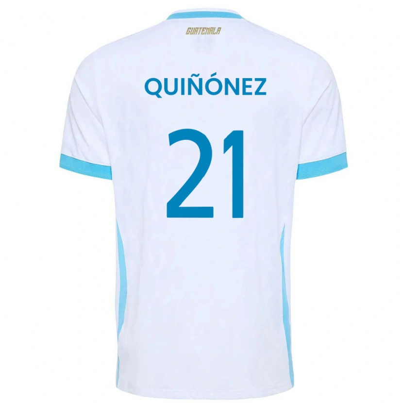 Danxen Dámské Guatemala Andrea Quiñónez #21 Bílá Nebeská Modrá Zlatá Domů Hráčské Dresy 26-28 Dres