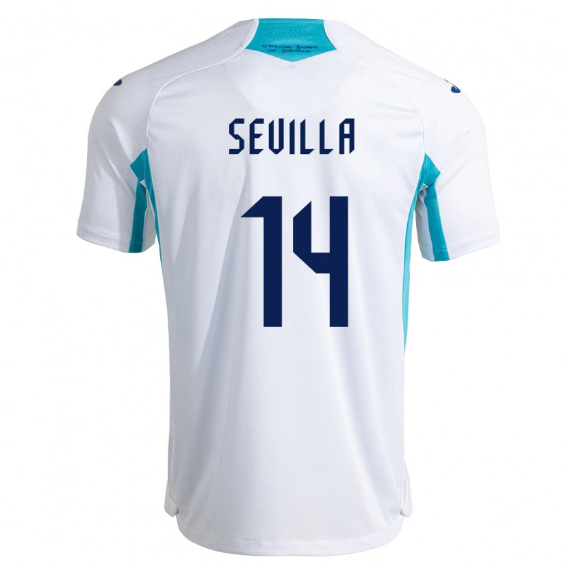 Danxen Dámské Honduras César Sevilla #14 Bílá Modrá Nebeská Modrá Domů Hráčské Dresy 26-28 Dres