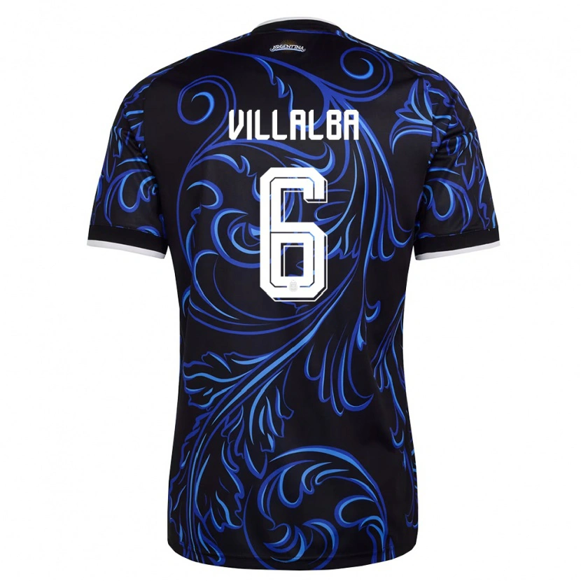 Danxen Dámské Argentina Juan Villalba #6 Černá Bílá Nebeská Modrá Daleko Hráčské Dresy 26-28 Dres