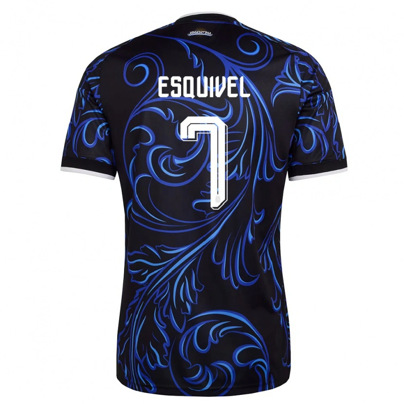 Danxen Dámské Argentina Felipe Esquivel #7 Černá Bílá Nebeská Modrá Daleko Hráčské Dresy 26-28 Dres