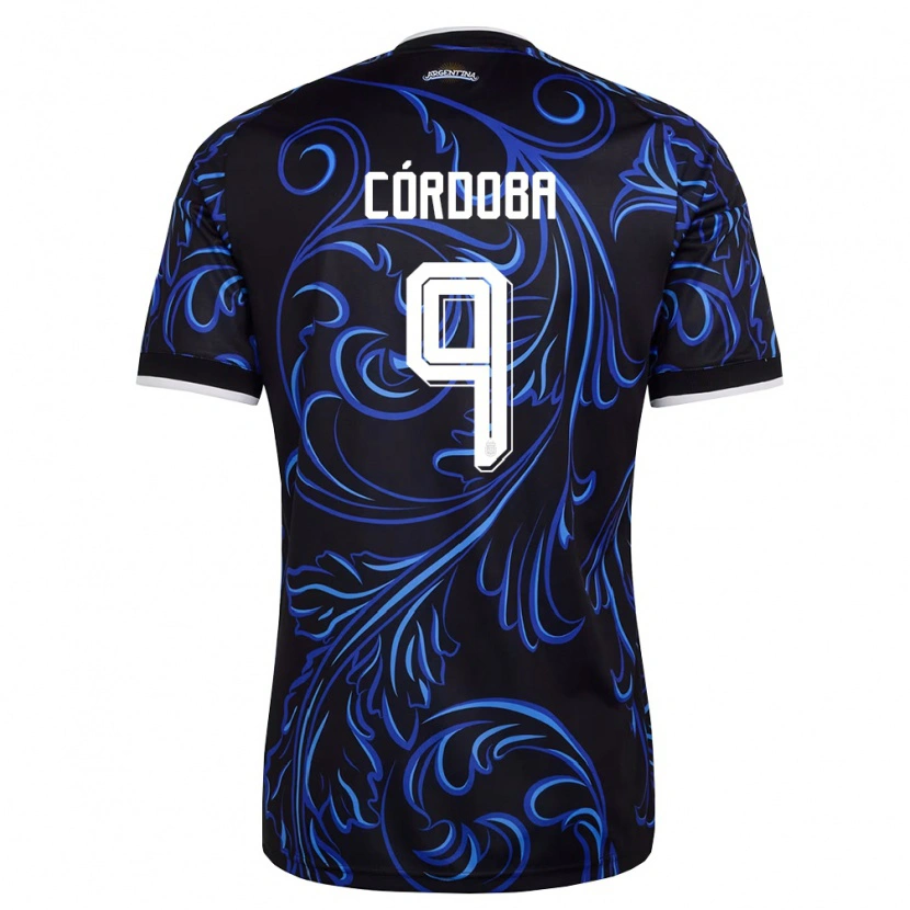 Danxen Dámské Argentina Matías Córdoba #9 Černá Bílá Nebeská Modrá Daleko Hráčské Dresy 26-28 Dres