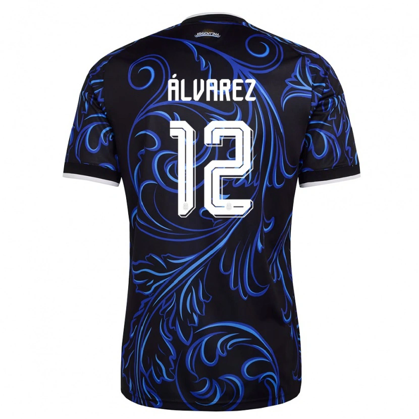 Danxen Dámské Argentina Alfonso Álvarez #12 Černá Bílá Nebeská Modrá Daleko Hráčské Dresy 26-28 Dres