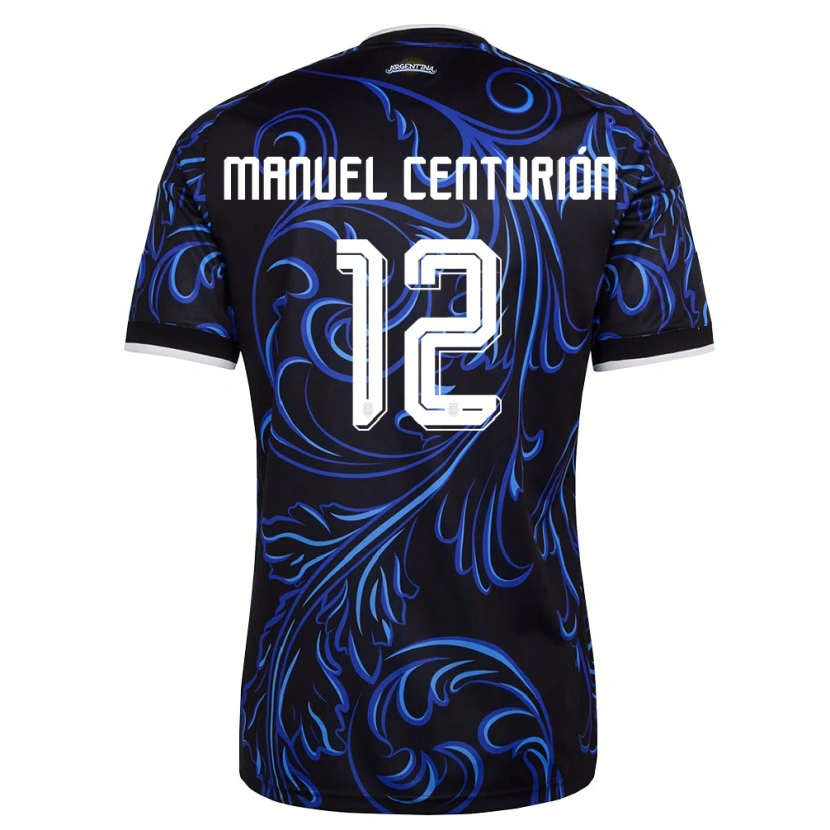 Danxen Dámské Argentina Juan Manuel Centurión #12 Černá Bílá Nebeská Modrá Daleko Hráčské Dresy 26-28 Dres