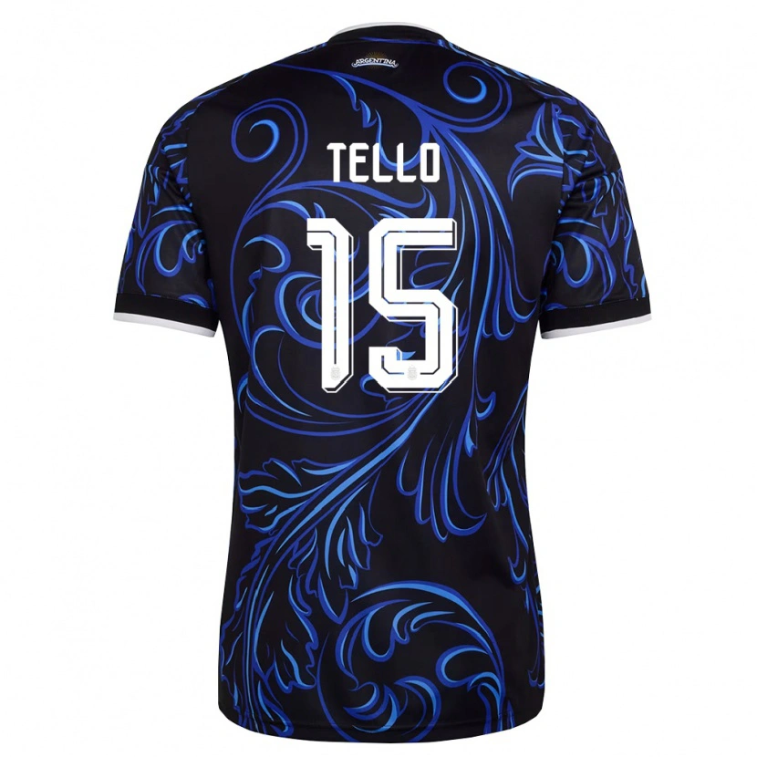 Danxen Dámské Argentina Alejandro Tello #15 Černá Bílá Nebeská Modrá Daleko Hráčské Dresy 26-28 Dres