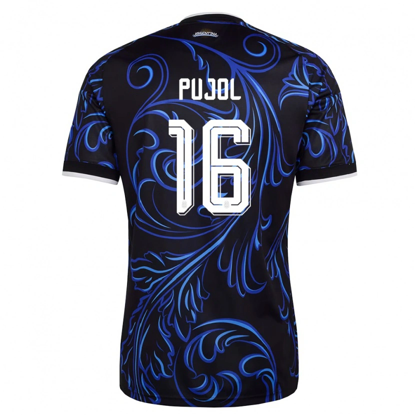 Danxen Dámské Argentina Felipe Pujol #16 Černá Bílá Nebeská Modrá Daleko Hráčské Dresy 26-28 Dres