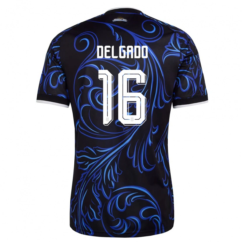 Danxen Dámské Argentina Marina Delgado #16 Černá Bílá Nebeská Modrá Daleko Hráčské Dresy 26-28 Dres