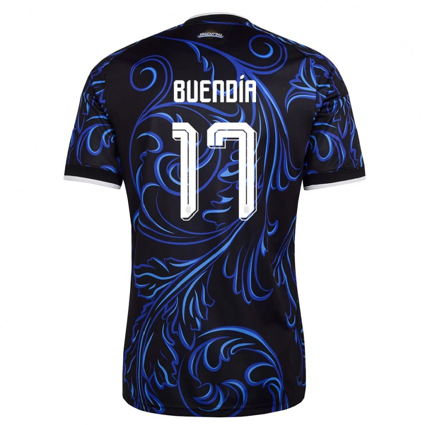 Danxen Dámské Argentina Emiliano Buendía #17 Černá Bílá Nebeská Modrá Daleko Hráčské Dresy 26-28 Dres