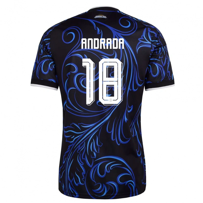 Danxen Dámské Argentina Tobías Andrada #18 Černá Bílá Nebeská Modrá Daleko Hráčské Dresy 26-28 Dres