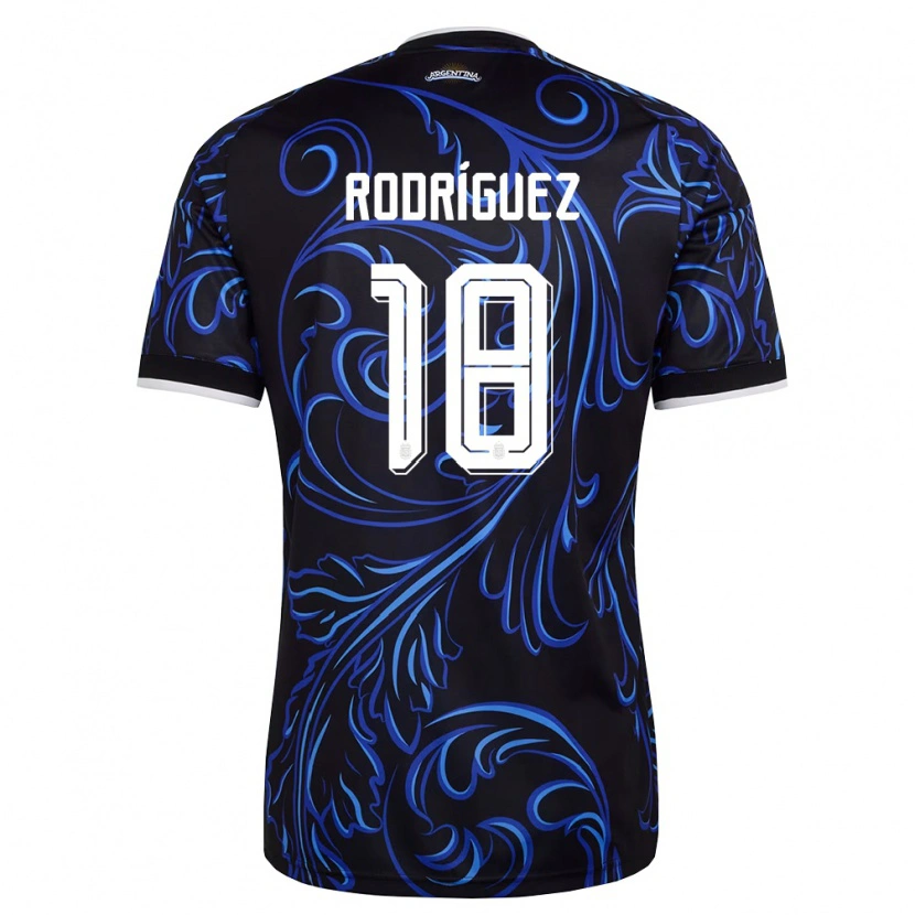 Danxen Dámské Argentina Guido Rodriguez #18 Černá Bílá Nebeská Modrá Daleko Hráčské Dresy 26-28 Dres