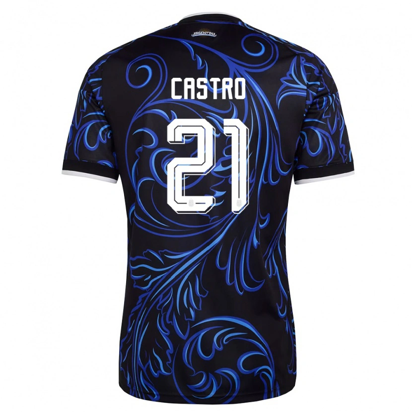 Danxen Dámské Argentina Santiago Castro #21 Černá Bílá Nebeská Modrá Daleko Hráčské Dresy 26-28 Dres