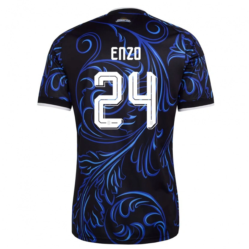 Danxen Dámské Argentina Enzo Fernández #24 Černá Bílá Nebeská Modrá Daleko Hráčské Dresy 26-28 Dres