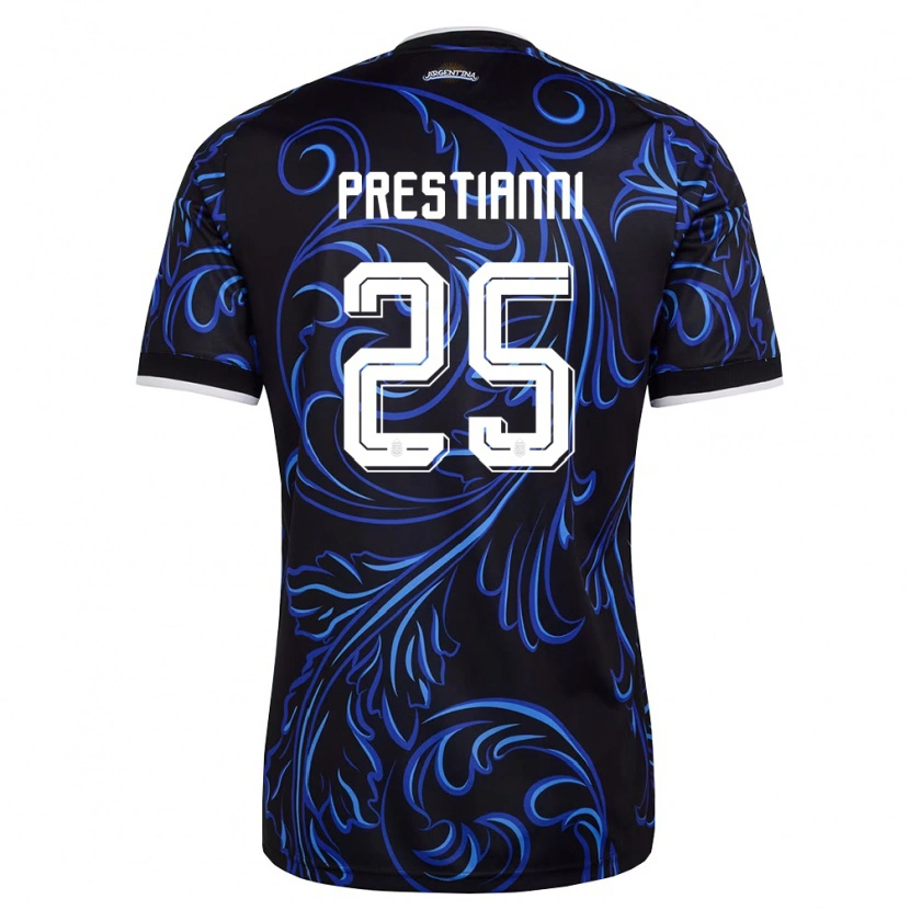 Danxen Dámské Argentina Gianluca Prestianni #25 Černá Bílá Nebeská Modrá Daleko Hráčské Dresy 26-28 Dres
