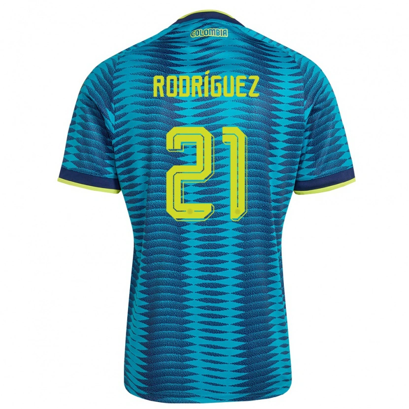 Danxen Dámské Kolumbie David Rodríguez #21 Modrá Námořnická Žlutá Daleko Hráčské Dresy 26-28 Dres