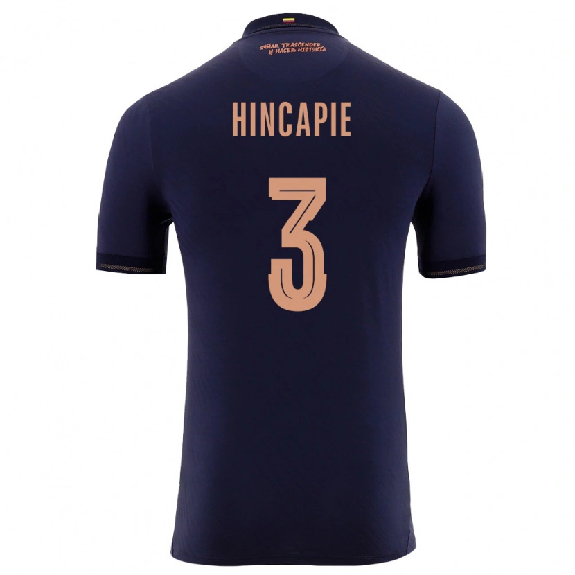 Danxen Dámské Ekvádor Piero Hincapié #3 Námořnická Zlatá Daleko Hráčské Dresy 26-28 Dres