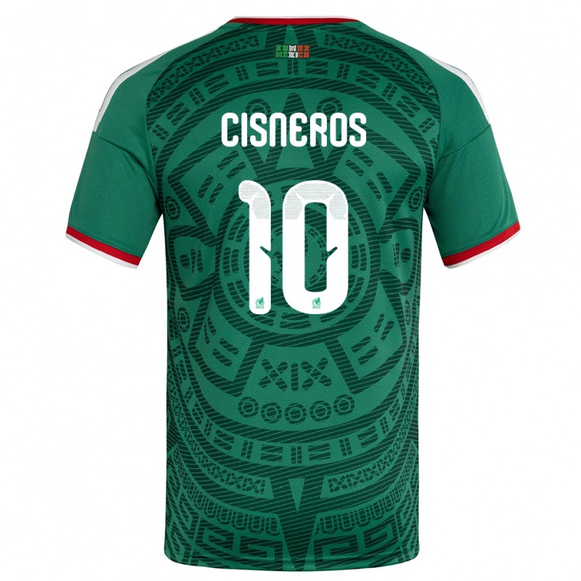 Danxen Dětské Mexiko Santiago Cisneros #10 Zelená Bílá Červená Domů Hráčské Dresy 26-28 Dres