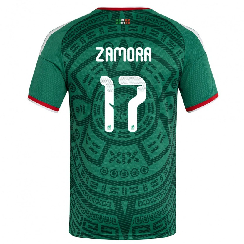 Danxen Dětské Mexiko Saul Zamora #17 Zelená Bílá Červená Domů Hráčské Dresy 26-28 Dres