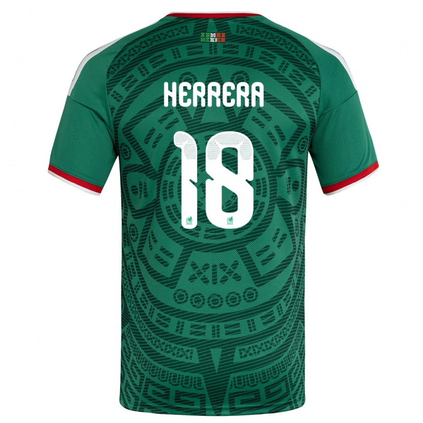 Danxen Dětské Mexiko Ozziel Herrera #18 Zelená Bílá Červená Domů Hráčské Dresy 26-28 Dres