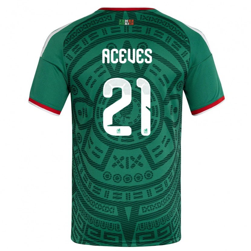 Danxen Dětské Mexiko Daniel Aceves #21 Zelená Bílá Červená Domů Hráčské Dresy 26-28 Dres