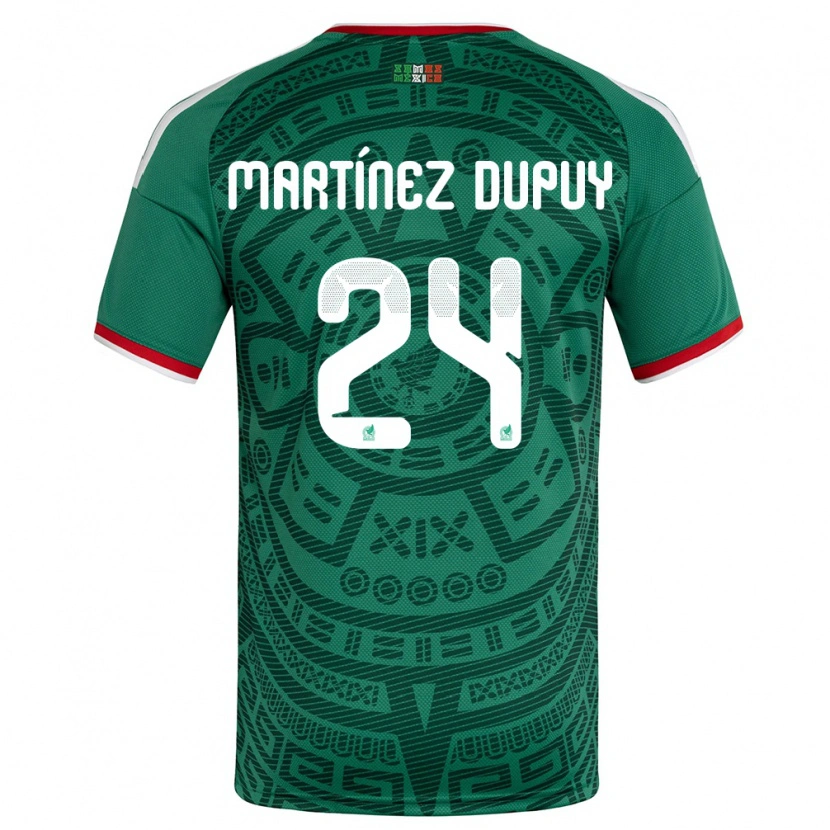 Danxen Dětské Mexiko Luca Martínez Dupuy #24 Zelená Bílá Červená Domů Hráčské Dresy 26-28 Dres