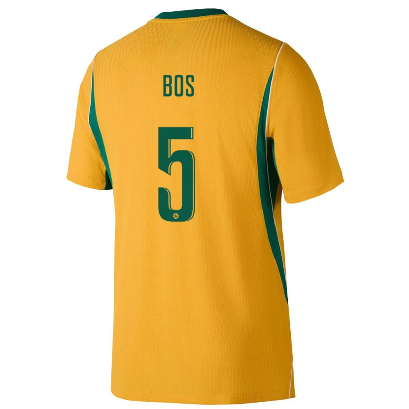 Danxen Dětské Austrálie Jordan Bos #5 Žlutá Zelená Domů Hráčské Dresy 26-28 Dres